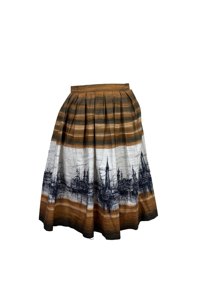 1950s Harbour Sketch Pleated Skirt