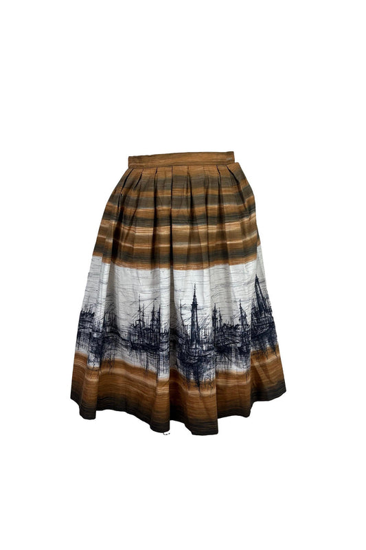 1950s Harbour Sketch Pleated Skirt