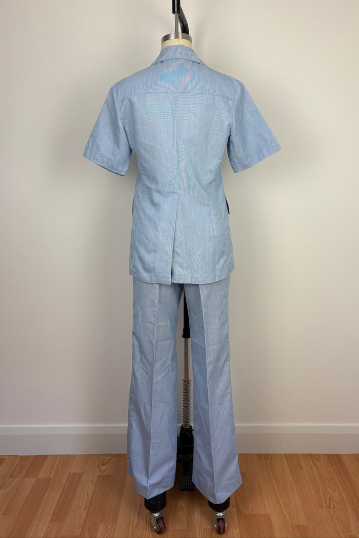 1960s Imperial Pale Blue Stripe 2 Piece Safari Suit