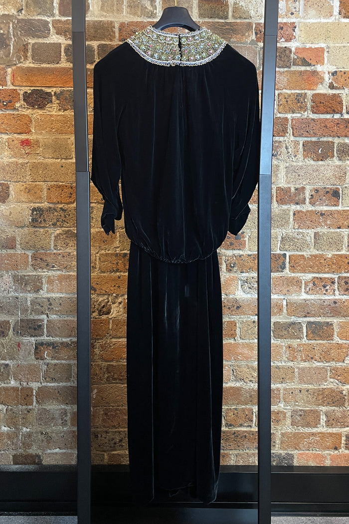 1980s Oscar De La Renta Black Velvet Rhinestone Two Piece Midi Dress image 3