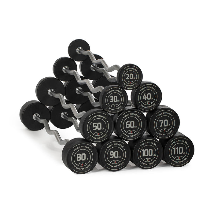 20 LB - 110 LB EZ Curl Fixed Urethane Barbells