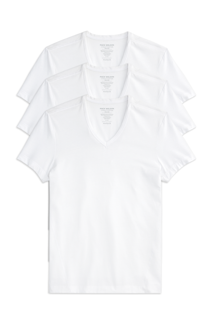 Front view of 3 pack AIRKNITx Cotton V-Neck Undershirt in Bright White