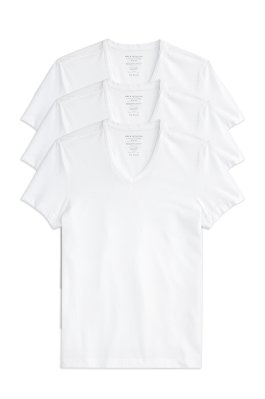 Front view of 3 pack AIRKNITx Cotton V-Neck Undershirt in Bright White