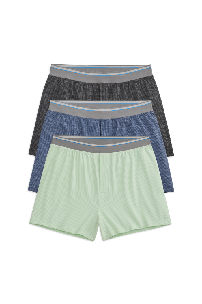 Front view of 3 pack Airknitx Knit Boxer in Twilight Fog