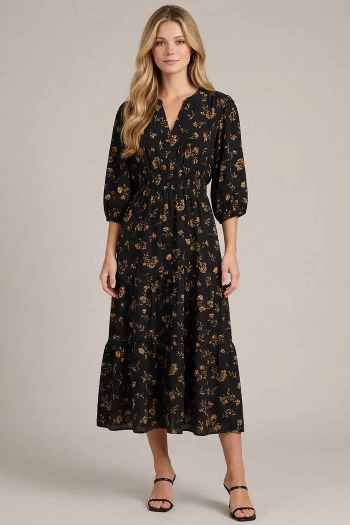 3/4 Sleeve Printed Mini Dress with Pockets
