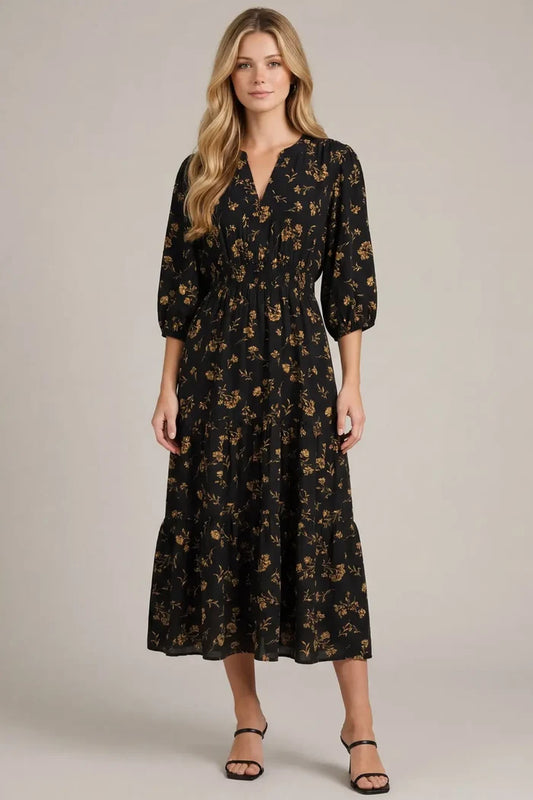 3/4 Sleeve Printed Mini Dress with Pockets