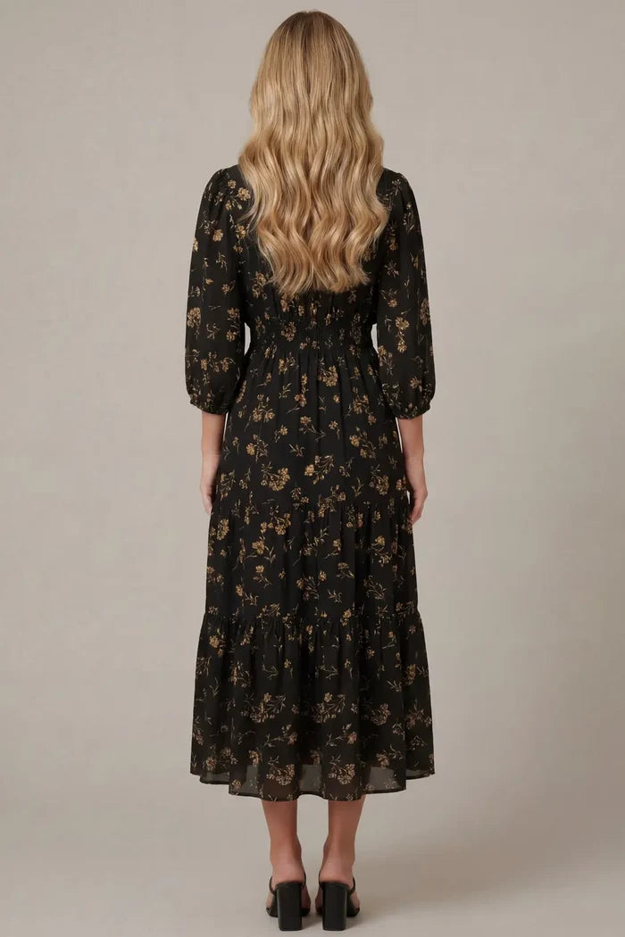 3/4 Sleeve Printed Mini Dress with Pockets