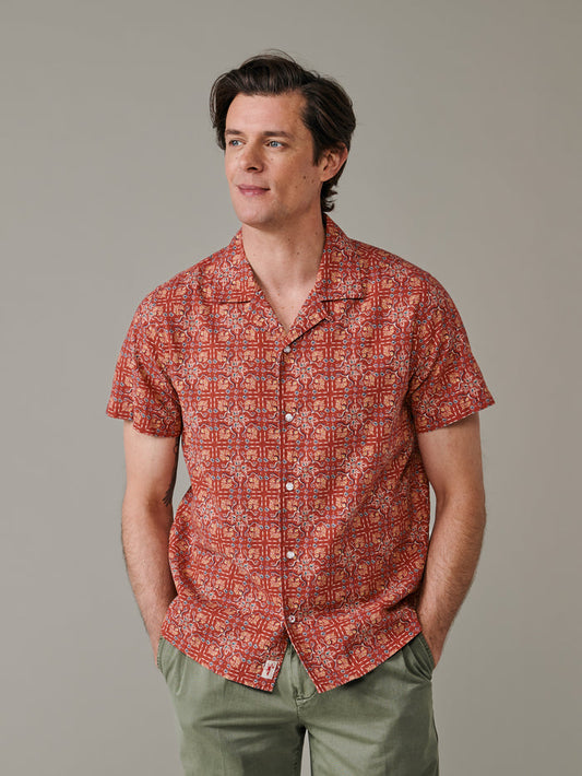 Aubin Tile Print Abbey Cuban Collar Short Sleeved Shirt | Short Sleeve Shirt