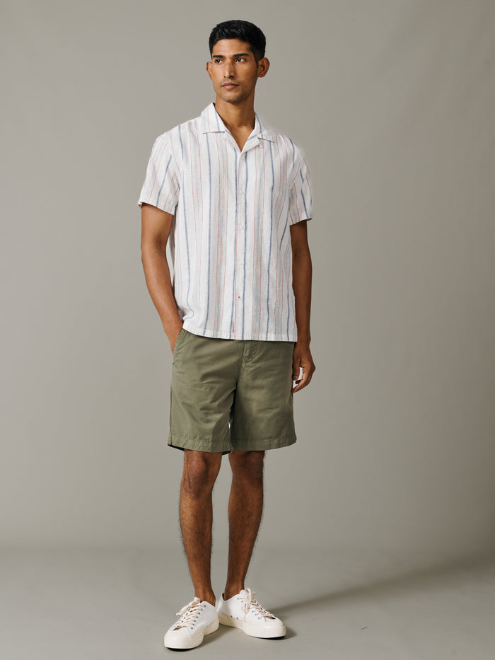 Aubin White Mix Stripe Abbey Cuban Collar Short Sleeved Shirt | Short Sleeve Shirt