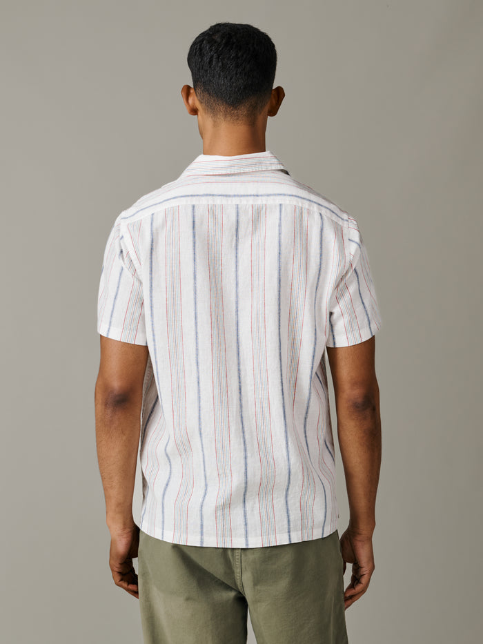 Aubin White Mix Stripe Abbey Cuban Collar Short Sleeved Shirt | Short Sleeve Shirt