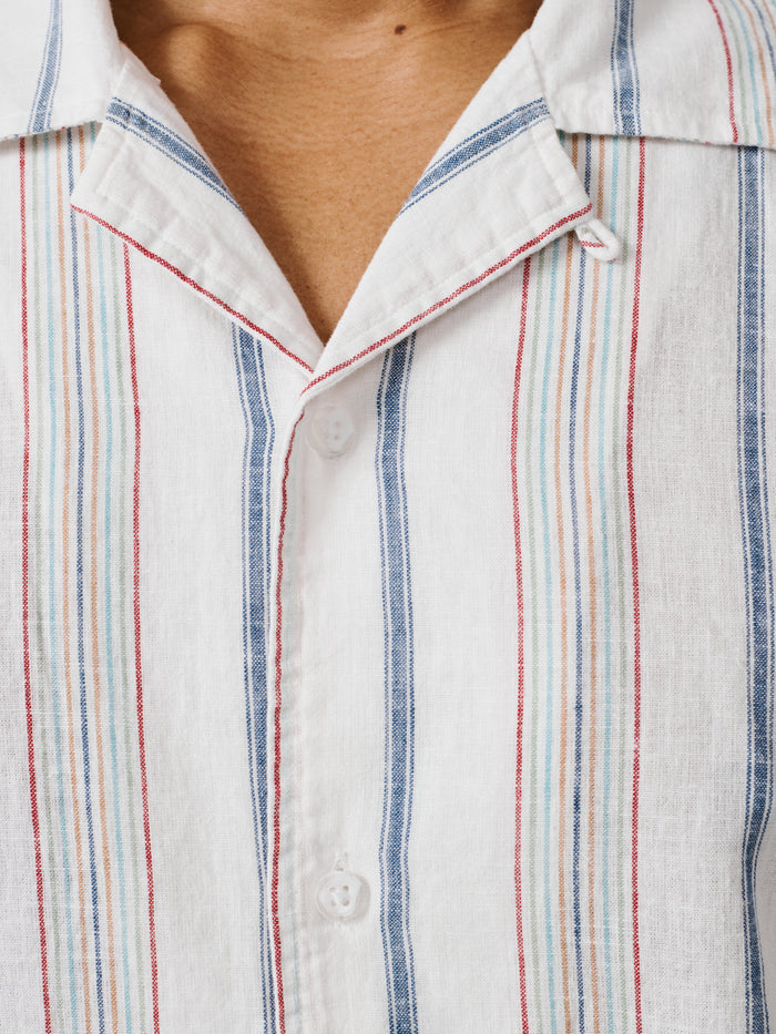 Aubin White Mix Stripe Abbey Cuban Collar Short Sleeved Shirt | Short Sleeve Shirt
