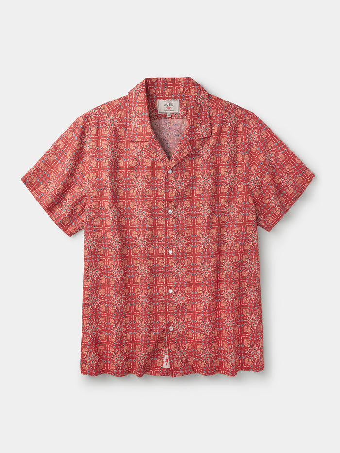 Aubin Tile Print Abbey Cuban Collar Short Sleeved Shirt | Short Sleeve Shirt