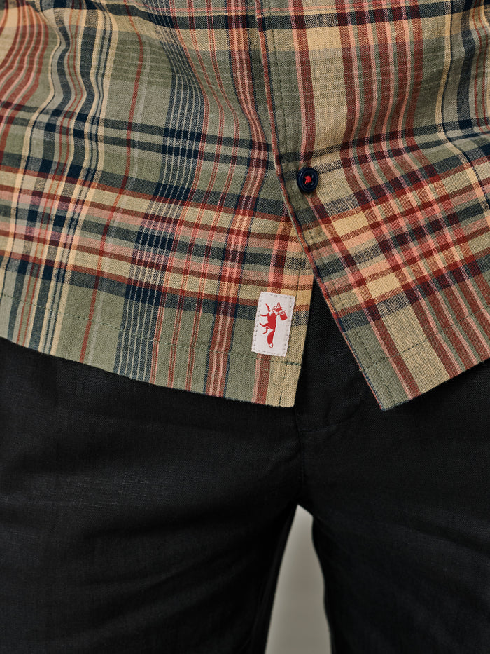 Aubin Khaki Check Abbots Cuban Collar Shirt | Short Sleeve Shirt