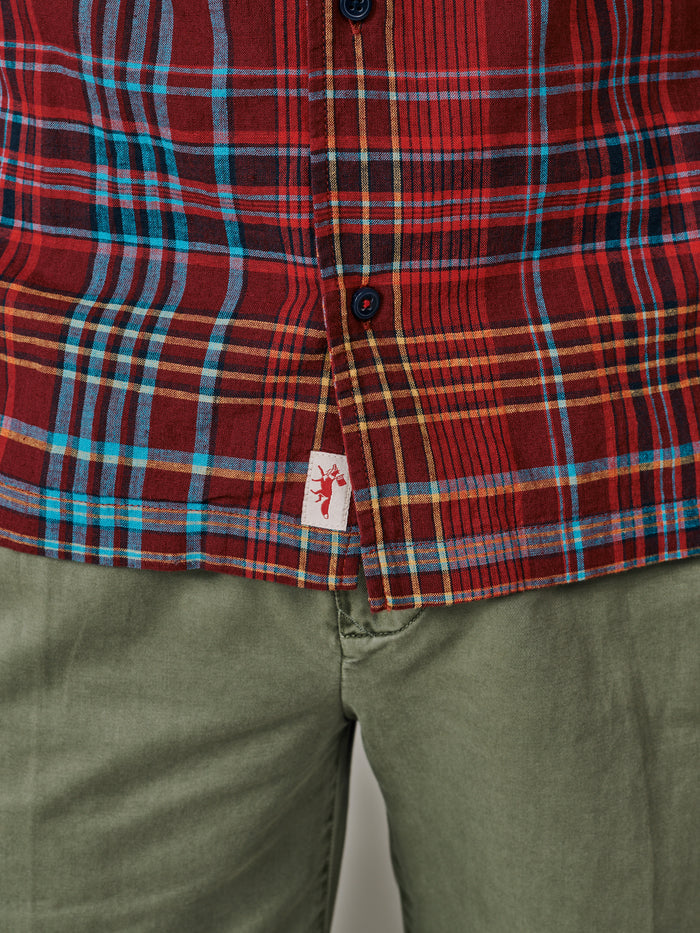 Aubin Red Check Abbots Cuban Collar Shirt | Short Sleeve Shirt