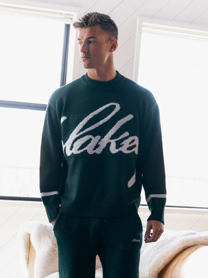 Abel Script Knitted Jumper - Emerald Green