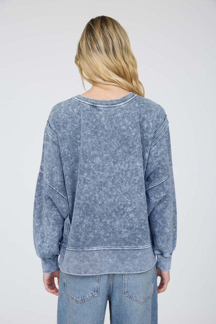 Acid Wash Long Sleeve Side Slit Knit Top