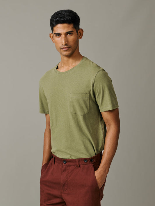 Aubin Khaki Aldam Cotton Linen T-Shirt | T-Shirt