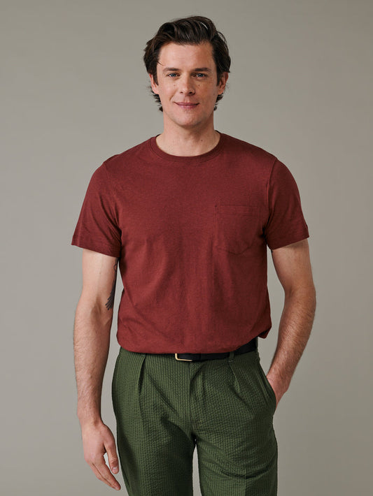 Aubin Rust Aldam Cotton Linen T-Shirt | T-Shirt