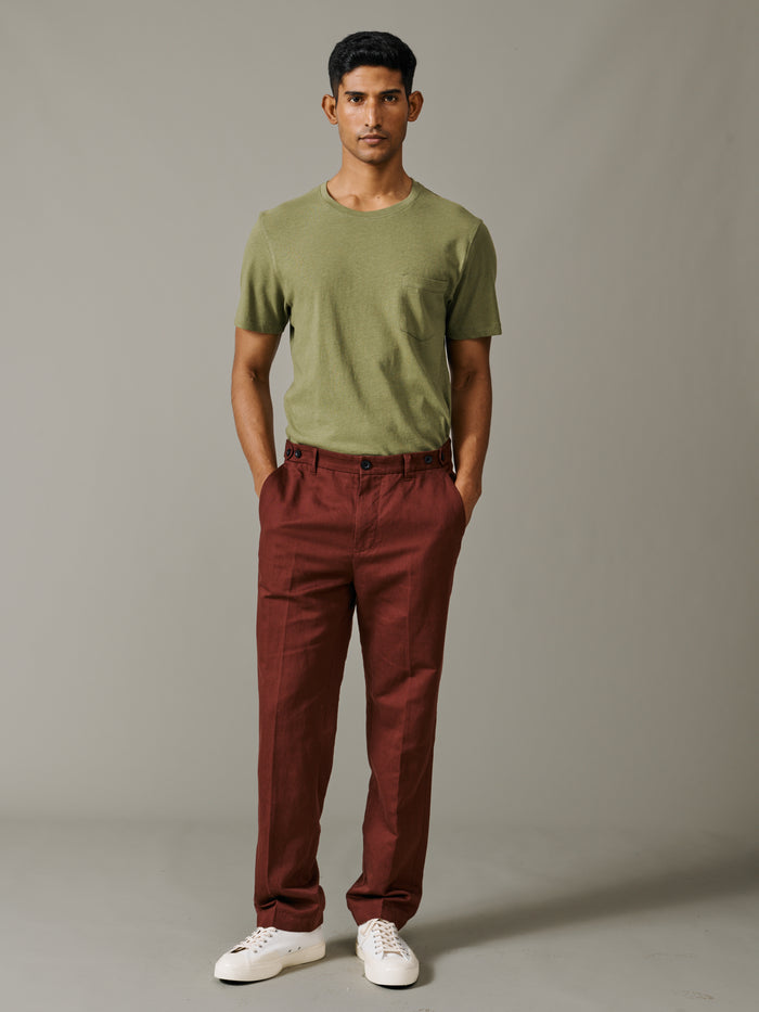 Aubin Khaki Aldam Cotton Linen T-Shirt | T-Shirt