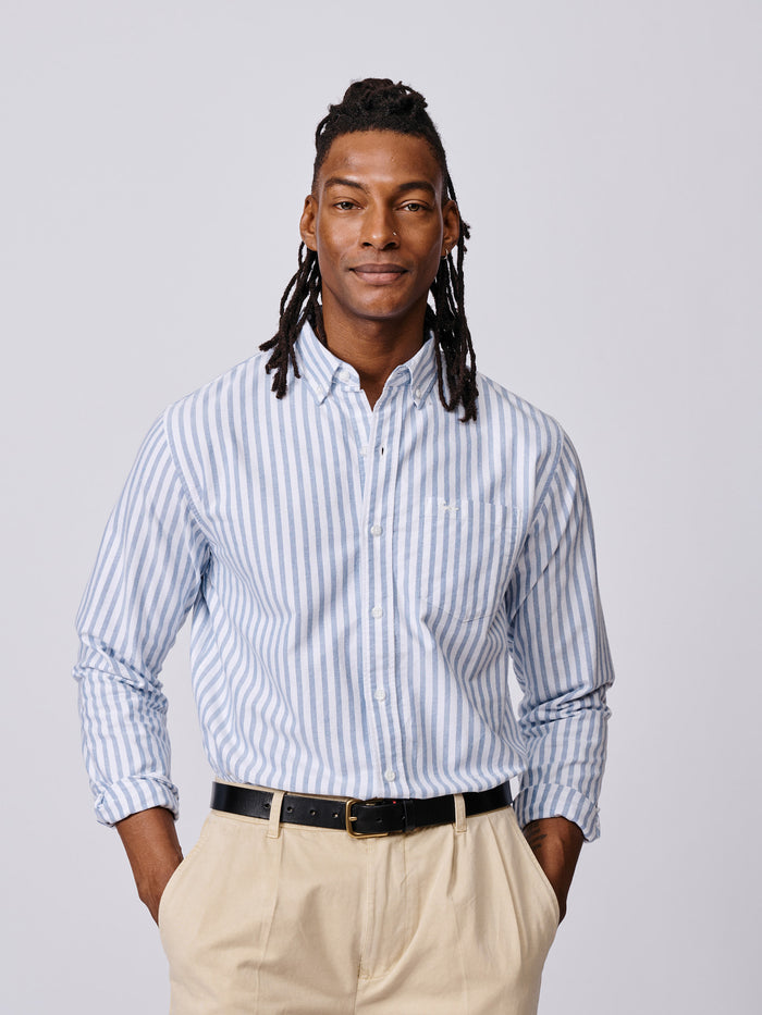 Aubin Bright Blue Stripe Aldridge Oxford Button Down Shirt | Oxford Shirt