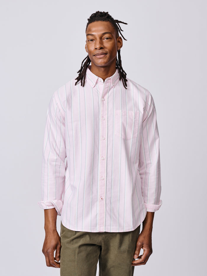 Aubin Pink/Yellow/Khaki Stripe Aldridge Oxford Button Down Shirt | Oxford Shirt