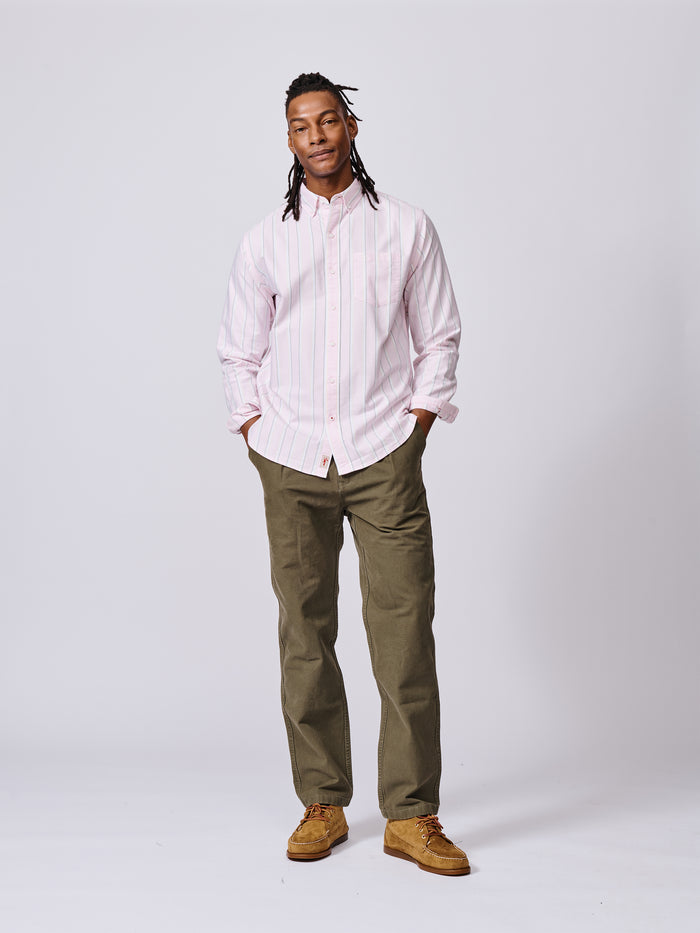Aubin Pink/Yellow/Khaki Stripe Aldridge Oxford Button Down Shirt | Oxford Shirt