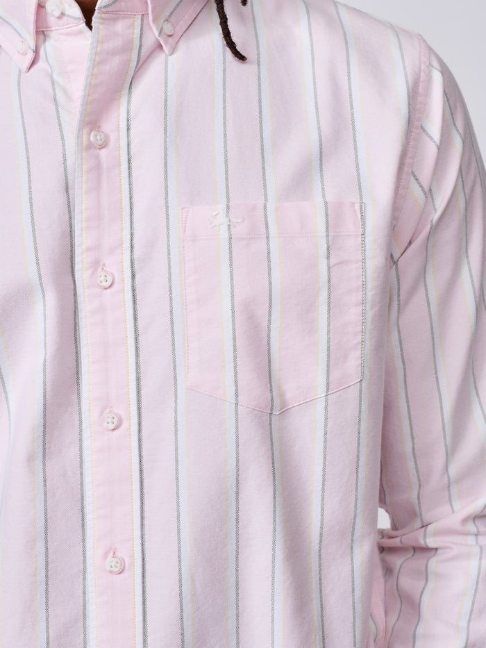 Aubin Pink/Yellow/Khaki Stripe Aldridge Oxford Button Down Shirt | Oxford Shirt