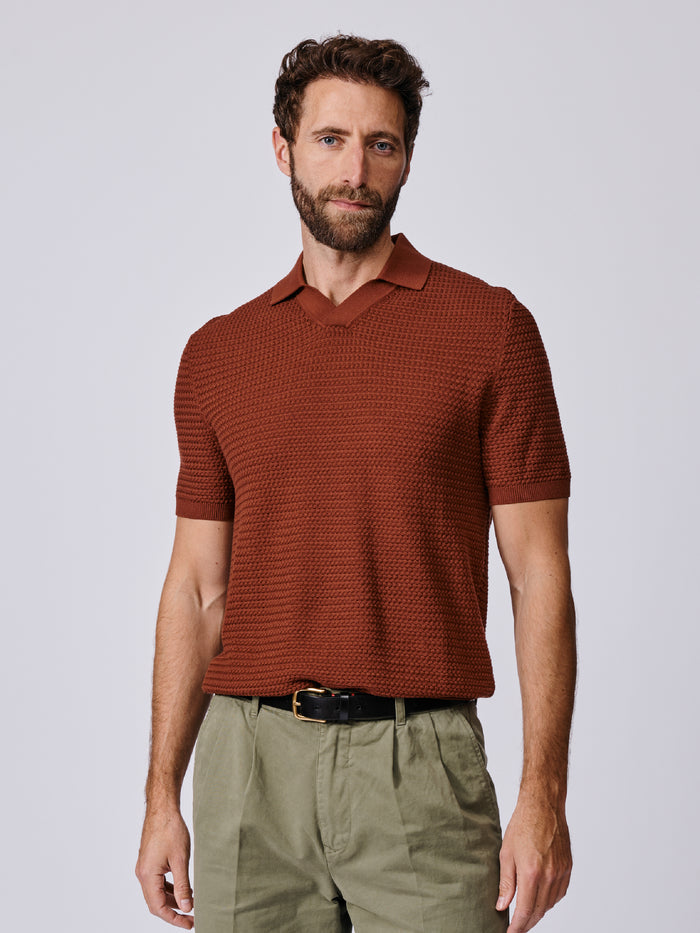 Aubin Rust Alford Textured Polo | Knitted Polo