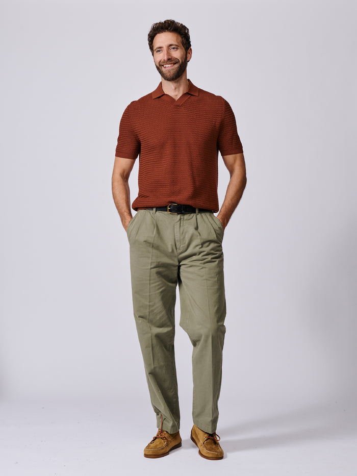 Aubin Rust Alford Textured Polo | Knitted Polo