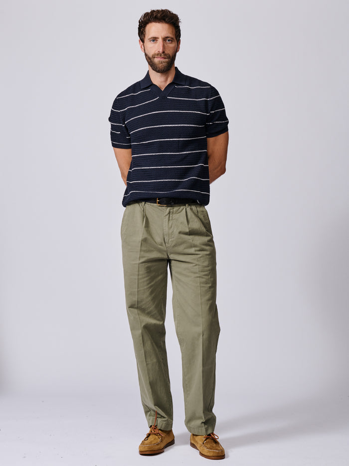 Aubin Navy/Ecru Stripe Alford Textured Polo | Knitted Polo