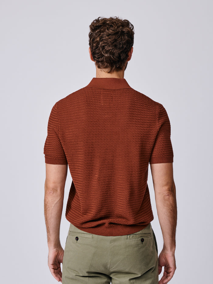 Aubin Rust Alford Textured Polo | Knitted Polo