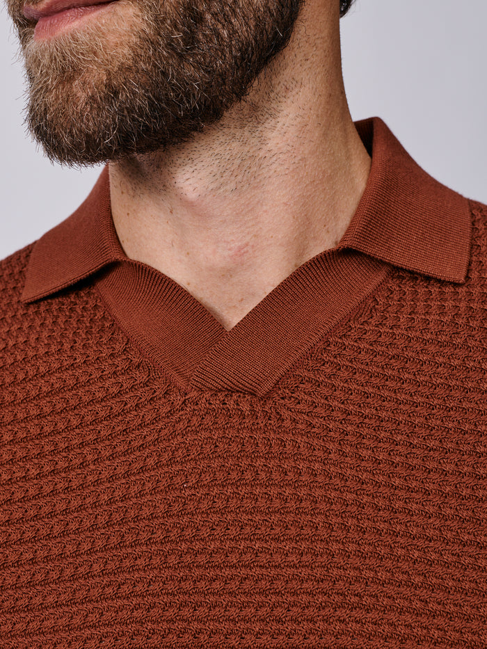 Aubin Rust Alford Textured Polo | Knitted Polo