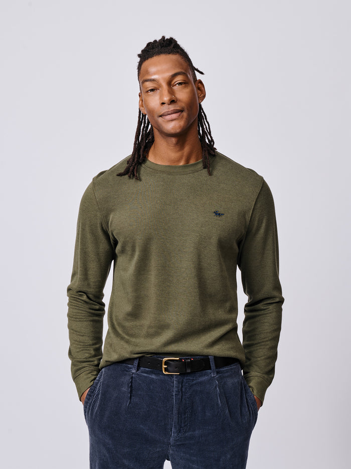 Aubin Khaki Anderson Interlock Long Sleeve T-Shirt | Long Sleeve Tee
