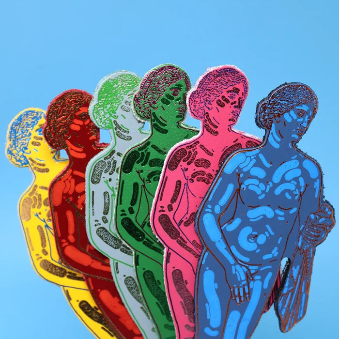 Leather bookmarks shaped as Aphrodite in different colors.