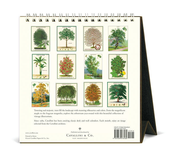 Calendar with vintage tree illustrations on a white background