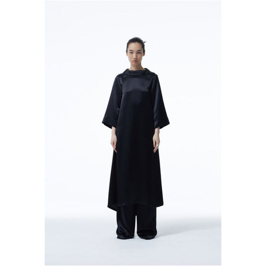 Asaya0267 -  new half high collar acetate backless drape loose commuter loose dress