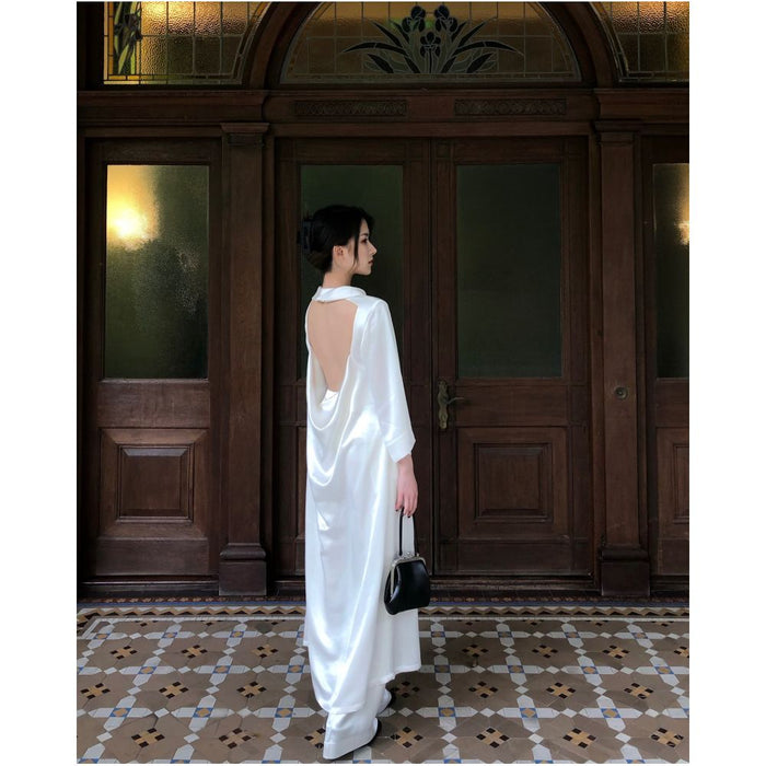 The52 RE MASTERED new half high collar acetate backless drape loose commuter loose dress image 0