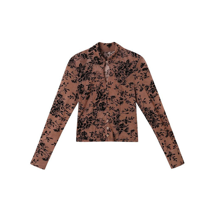 SALE6 Fold Blue Dot Original Design Plush Pattern Mesh Elastic Stand Collar Slimming Bottom Shirt image 1