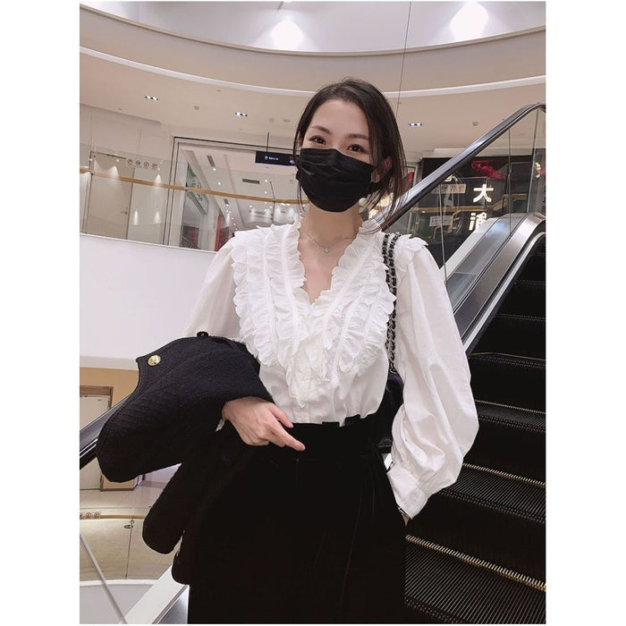 FAN New Product Si Clothing Collar Art French V neck High Difficulty Making Lace Shirt image 3