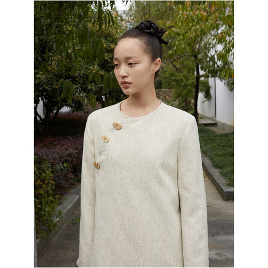 Asaya0426 - SALE8 Fold Blue Dot Original Designer Chinese style Front Collar Cocoon Set Suit Coat