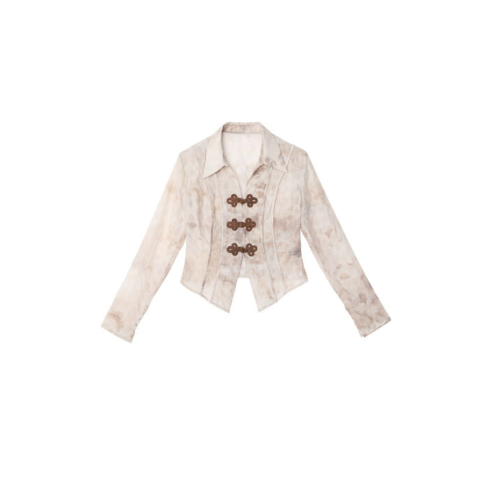 Original New Chinese Tie Dyeing Shirt for Women s Autumn Design Maillard Pan Button Slimming Shirt image 5