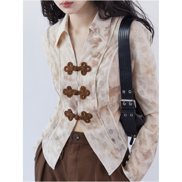 Original New Chinese Tie Dyeing Shirt for Women s Autumn Design Maillard Pan Button Slimming Shirt image 6