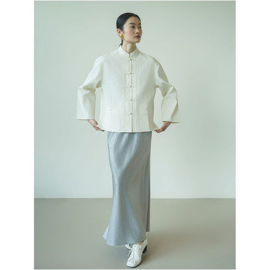 Asaya1362 - PaleBlueDot Original Design New Chinese White Stripe Button Quilted Shirt Autumn Winter