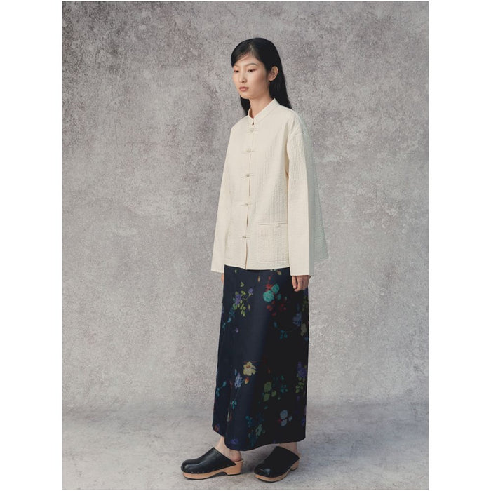 SALE6 Blue Dot Original Design Oriental New Chinese Flower Print Versatile One Step Half Skirt image 0