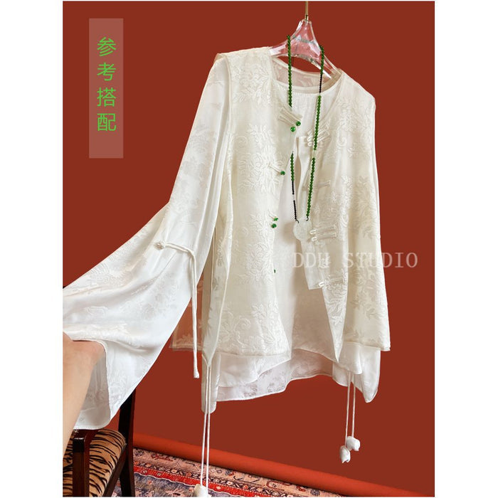 New Chinese style silk organza jacquard loose vest improved design lace up buttoned waistcoat top image 4