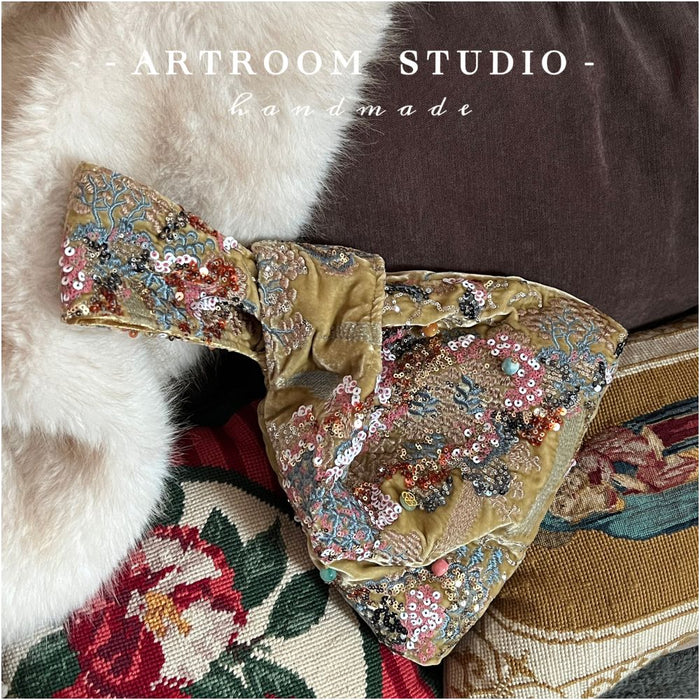 Original new Chinese style noble handmade silk velvet heavy embroidery handbag wrist bag image 2