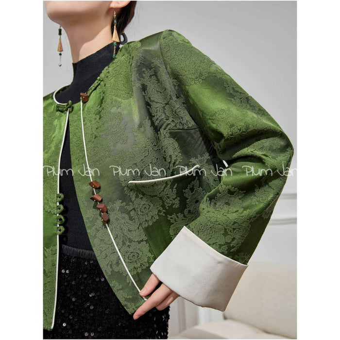 Plum Jan 2025 super hot suit unique and beautiful green new Chinese style two piece suit for women image 0