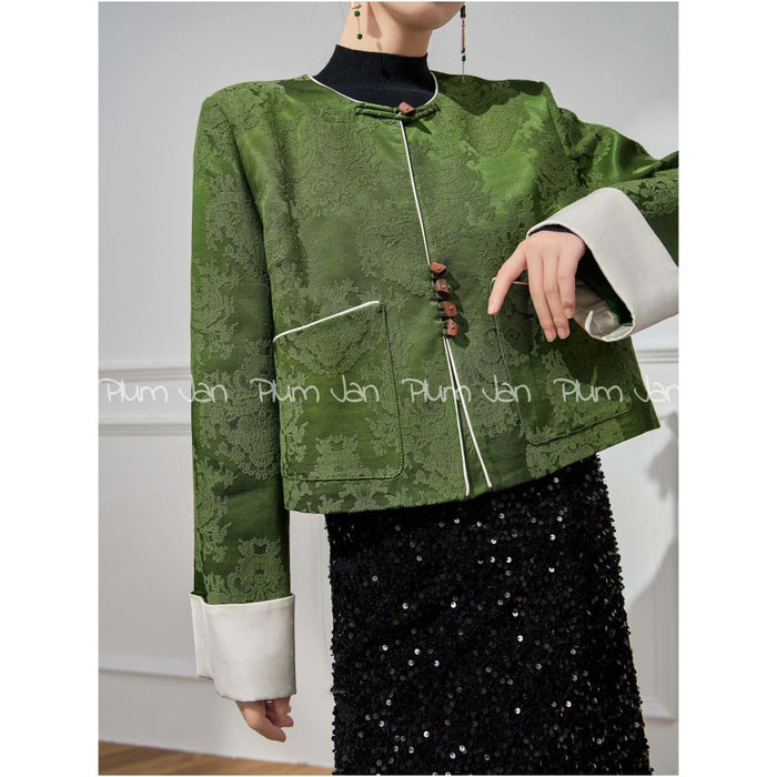 Plum Jan 2025 super hot suit unique and beautiful green new Chinese style two piece suit for women image 3