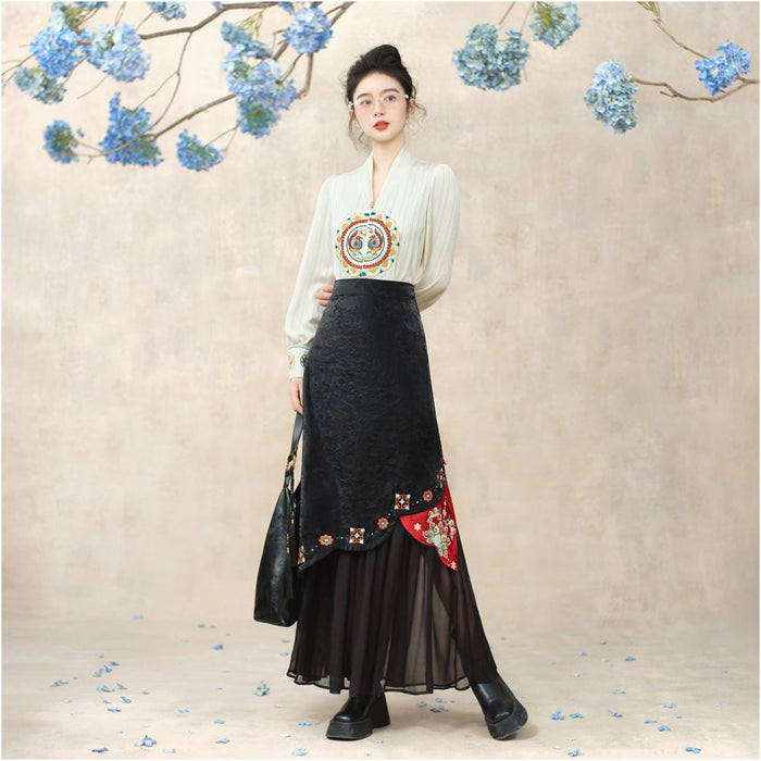 ASAYA5022 – Midnight Phoenix Embroidered Skirt 🖤🔥