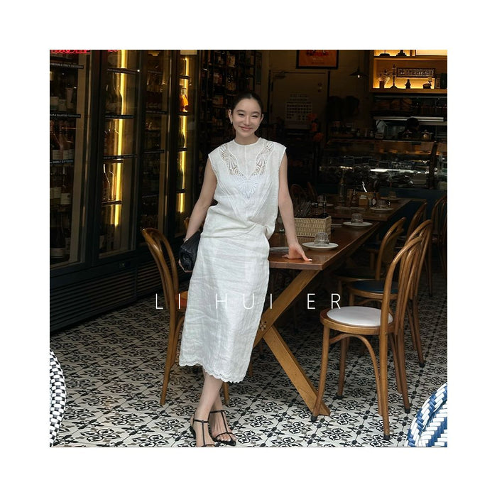 Li Hui Er Summer Sleep Elegant Casual Sleeveless Top Hollow Design Vest Linen Shirt image 2